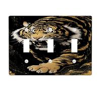 Fierce Tiger Light Switch Cover Plates/Outlet Covers, Bold Black and Gold Design for Wall Accents, Thermoplastic Wall Plates, Standard Size Triple Toggle