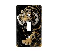 Fierce Tiger Light Switch Cover Plates/Outlet Covers, Bold Black and Gold Design for Wall Accents, Thermoplastic Wall Plates, Standard Size Single Toggle
