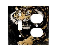 Fierce Tiger Light Switch Cover Plates/Outlet Covers, Bold Black and Gold Design for Wall Accents, Thermoplastic Wall Plates, Standard Size Toggle Duplex