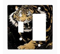 Fierce Tiger Light Switch Cover Plates/Outlet Covers, Bold Black and Gold Design for Wall Accents, Thermoplastic Wall Plates, Standard Size Toggle Rocker