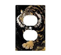 Fierce Tiger Light Switch Cover Plates/Outlet Covers, Bold Black and Gold Design for Wall Accents, Thermoplastic Wall Plates, Standard Size Single Duplex Outlet