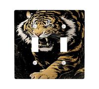 Fierce Tiger Light Switch Cover Plates/Outlet Covers, Bold Black and Gold Design for Wall Accents, Thermoplastic Wall Plates, Standard Size Double Toggle