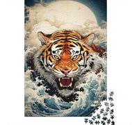 Fierce Tiger Ocean Waves 1000 Piece Jigsaw Puzzle Jigsaw Puzzle for Adults Paper Puzzle Game Stunning Animal Scene Focus Training Relaxing Decor 52x38cm/1000pcs