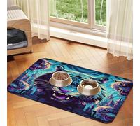 Fierce Tiger Pet Food Mat 17.2x11.81in Absorbent Non-Slip PU Leather Feeding Mat for Dogs Cats Rubber Bottom Fast Drying Rollable Pet Bowl Placemat