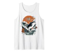 Fierce Tiger Riding Shark Japanese Style Art Tank Top