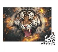 Fierce Tiger Roar 1000 Piece Gift Giving Puzzle for Adults Tiger Fire Roar Fierce Premium Thick Sturdy Vibrant Challenging Hard Stress Relief 70x50cm/1000pcs