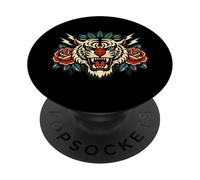 Fierce Tiger Rose Traditional Tattoo Design PopSockets Adhesive PopGrip