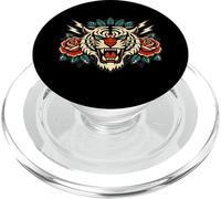 Fierce Tiger Rose Traditional Tattoo Design PopSockets PopGrip for MagSafe