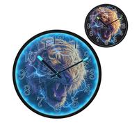 Fierce Tigers Glowing Eye Night Light Wall Clock LED Wall Clocks Silent Battery-Operated Glow in The Dark Large Digital Display for Bedroom Living Room Kitchen, 12 Inch