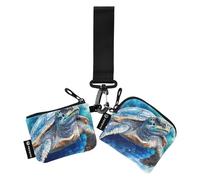 Fierce Turtle Reptile Blue Women's Change Wallet Card Cases Slim Portable Credit Card Wallet Organizer with Keychain for Daily Use 2 Packs monedero y tarjetero para Mujer