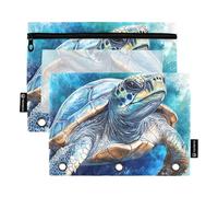 Fierce Turtle Reptile Blue Zipper Binder with Clear Window Soft Pencil case Big Capacity Pockets 3 Hole Punched for School, Office & Home Multicolored 2 PCS