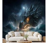 Fierce Western Dragon 3D Wallpaper Giant Dragon Ocean Wall Stickers 200x140 cm Cool Dragon Canvas Wallpaper for Bedroom Living Room Stickers Post Murals Peel and Stick Photo Wall Art zw197x