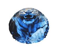Fierce White Tiger Printed shower cap, reusable, specially designed for women's long hair, double-layer structure, suitable for bathing.