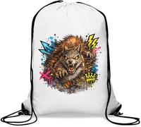 Fierce Wolf Emerging From Darkness Gym Sack Casual Drawstring Bag White
