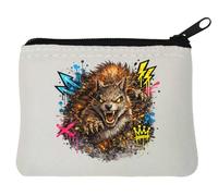 Fierce Wolf Emerging from Darkness Neoprene Coin Purse Pouch 10x11cm White