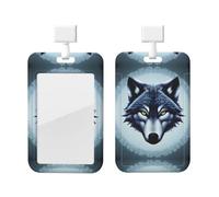 Fierce Wolf Head ABS ID Badge Holder with Lanyard, Slide Cover Waterproof Anti-Fouling, Durable for Work - Events