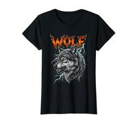 Fierce Wolf Head Design with Wild Lightning Art Value Graphic T-Shirt, Women, Black, M