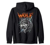 Fierce Wolf Head Design with Wild Lightning Art Zip Hoodie