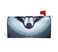 Fierce Wolf Head It is a Waterproof Fabric Mailbox Cover with a Print on one Side and a Curved Opening on one Side.