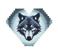 Fierce Wolf Head Print Building Brick Block Puzzle - Heart Shaped Picture Puzzles, Wooden Picture Jigsaw Puzzles