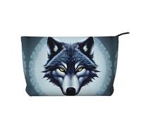 Fierce wolf head Printed Corduroy Cosmetic Bag - Women's Portable Zipper Toiletry Storage Bag