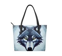 Fierce wolf head Prints Handbag. Women's printed handbag, large faux leather shoulder bag.