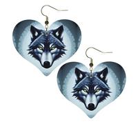 Fierce wolf head Prints Stylish Heart-Shaped Earrings Lightweight Women'S Accessories Perfect For Parties And Valentine'S Day.