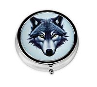 Fierce Wolf Head This Small, Round Pill Box is a Portable Travel Medicine Organizer with Three compartments for Storing Daily medications.