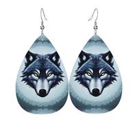 Fierce wolf head Women's Teardrop Leather Earrings, Hook 925 Silver Plated, Holiday Accessories