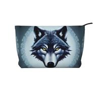Fierce Wolf Head Zipper Closure Corduroy Makeup Bag Multifunctional Organizer 22x7x17cm for Travel Camping Vacation Fitness