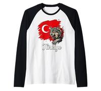 Fierce Wolf Türkiye Flag Patriot Design Raglan Baseball Tee