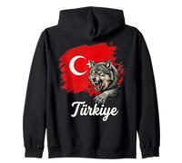 Fierce Wolf Türkiye Flag Patriot Design Zip Hoodie