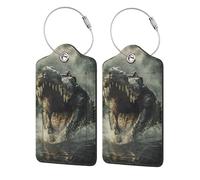 Fiercely Crocodile Attack Luggage Tags with Stainless Loop Privacy Cover ID Funny Cute Unique Pattern 2 PCS