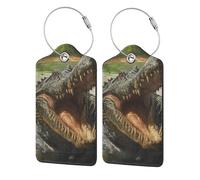 Fiercely Crocodile in Jungle Luggage Tags with Stainless Loop Privacy Cover ID Funny Cute Unique Pattern 2 PCS