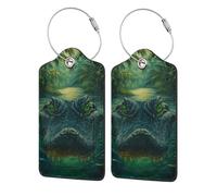 Fiercely Jungle Crocodile Luggage Tags with Stainless Loop Privacy Cover ID Funny Cute Unique Pattern 2 PCS