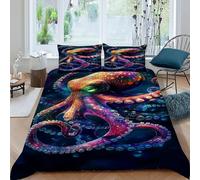 FIERDXA Octopus Bubbles Bedding Set 3D Digital Printing Animal Themes Marine Animals Duvet Cover Set 3 Pieces Chic Breathable for Boys & Girls Bed Set Pillowcase King（220x240cm）