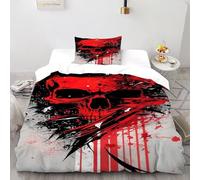 FIERDXA Red Skull Splatter Bedding Set 3D Digital Printing Gothic Theme Duvet Cover Set 2 Pieces Microfiber Quilt Cover Suitable for Family,couple,children with Pillow Single(135x200cm)