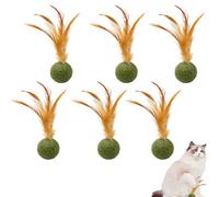 Fierudeng Catnip Ball With Feather, 6 Pieces Catnip Ball Toys For Cats, Edible Cat Feather Balls For Lick, Safe Healthy Cat Chew Toys, Teeth Cleaning Cats Toys Treats