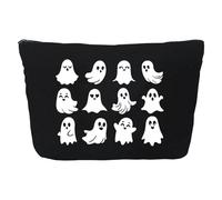Fierudeng Cosmetic Bags for Women, Halloween Ghost Print Makeup Brush Bag, Canvas Portable Pouch for Women Storage Everyday Room School