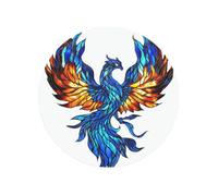 Fiery Blue Flame Phoenix Stained Glass Round Magnetic Fridge Magnets For Kitchen Durable With Enduring Magnetism