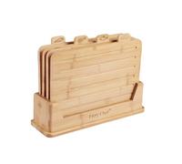 Fiery Chef large Bamboo Cutting Board Set of 4 - Wood Cutting Board Set with Holder, Chopping Boards Set with Food Icons, Juice Groove - Ideal for Meat, Fish, Bread, Vegetable, Fruit Chopping