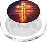 Fiery Cross And American Flag PopSockets PopGrip for MagSafe