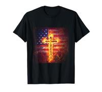 Fiery Cross And American Flag T-Shirt