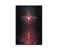 Fiery Cross With Sparkles Wall Art, Bold Religious Decor For Home And Living Room Artistic Wall Mural Modern Hanging Decor Poster12x18inch(30x45cm)
