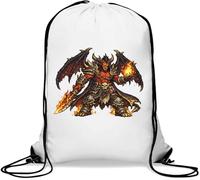 Fiery Demonic Warrior with Flames Gym Sack Casual Drawstring Bag White