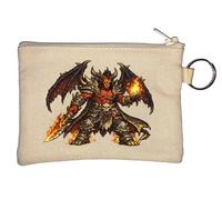 Fiery Demonic Warrior with Flames Key Chain Coin Purse Beige
