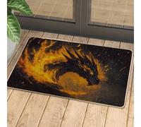 Fiery Dragon Doormat, Black Orange Door Mat for Outdoor & Indoor Seasonal Decor, Rubber Waterproof Non-Slip Dust Absorbent Entrance Doormat, Easy Clean 29x17 Inch