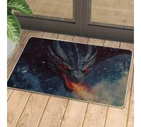 Fiery Dragon Doormat, Dark Blue Door Mat for Outdoor & Indoor Entrance Gothic Decor, Rubber Waterproof Non-Slip Dust Absorbent Front Doormat, Easy Clean 29x17 Inch