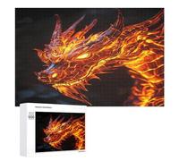 Fiery Dragon Flame Funny Wooden Puzzle with Storage Box Adults Jigsaw Puzzles Challenge for Family Game Birthday Gift