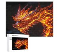 Fiery Dragon Flame Funny Wooden Puzzle with Storage Box Adults Jigsaw Puzzles Challenge for Family Game Birthday Gift